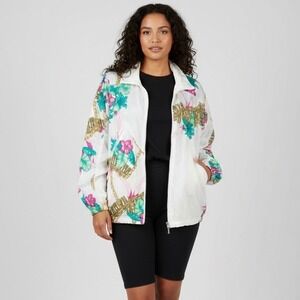 Vintage 80s‎ 90s Athletic Works Windbreaker Jacket Women Large White Pink Floral